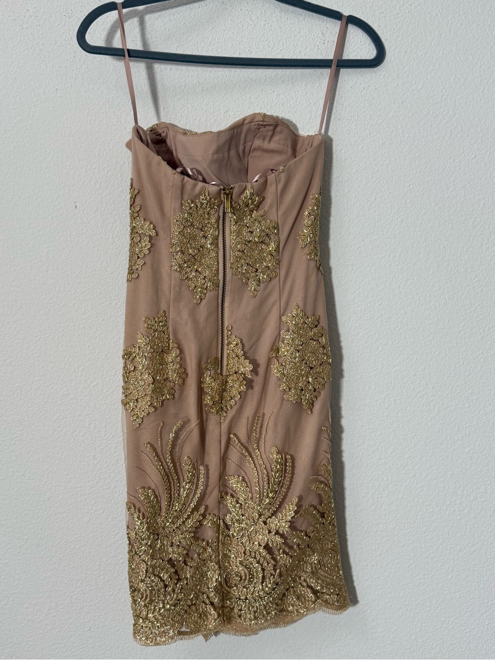 Camille La Vie Gold Lace Embroidered Strapless Cocktail Dress Size 2 Nude Mini - Picture 2 of 6